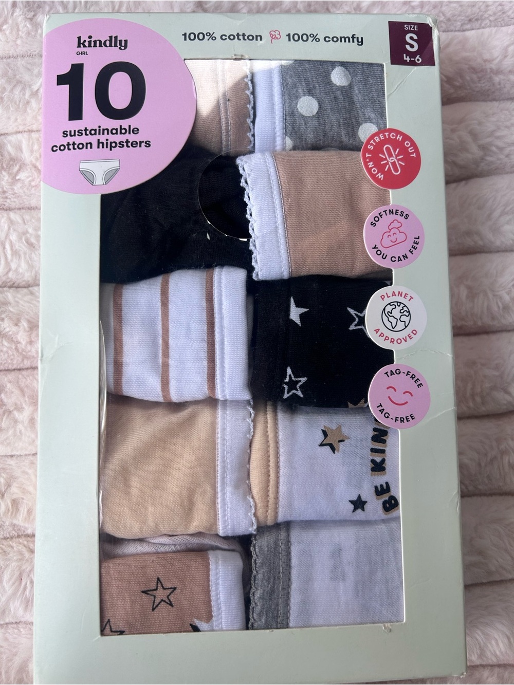 Kindly Kids 10-Pack Cotton Hipsters – Beige, Black, White, Gray (Size S)